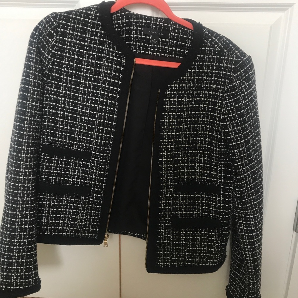 Ann Taylor black and white tweed jacket